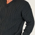 V-Line Cable Knit Kazak Siyah