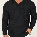 V-Line Cable Knit Kazak Siyah
