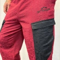 Yandan Cep Detaylı Jakarlı Pantolon Kırmızı-Siyah