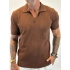 %100 Pamuk Şeritli Fermuarlı T-shirt Kahve