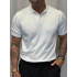 İpek Triko V Yaka Düğmeli T-Shirt Beyaz