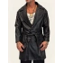 Pu Desenli Deri Trenchcoat Siyah