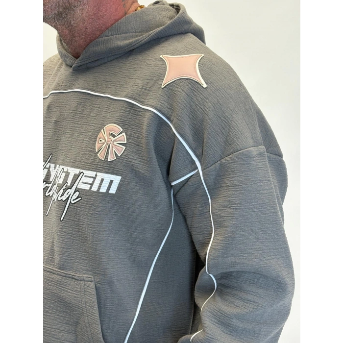 46 Rossi Nakış Detaylı Hoodie Füme