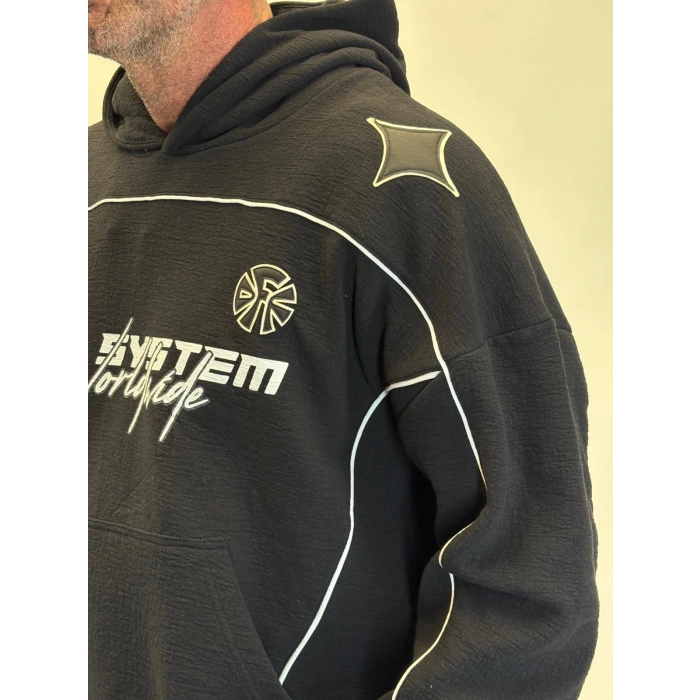 46 Rossi Nakış Detaylı Hoodie Siyah