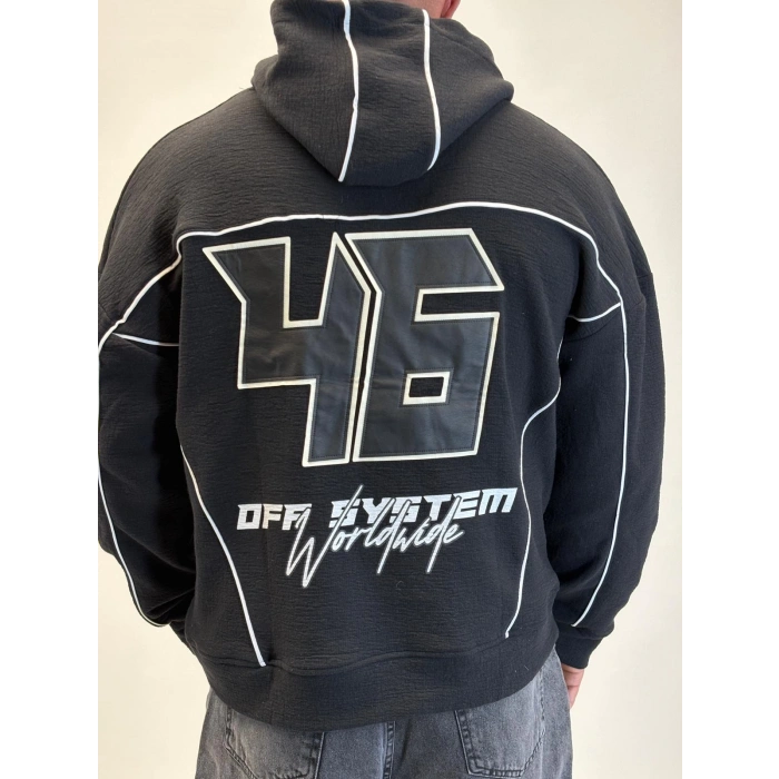 46 Rossi Nakış Detaylı Hoodie Siyah