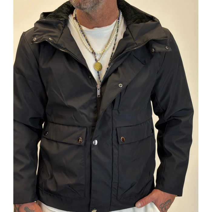 İçi Kürklü Kaban Siyah