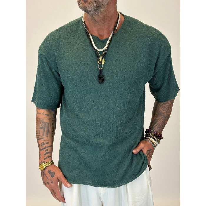 İnce Triko Oversize T-Shirt Yeşil