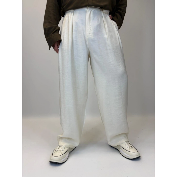 Organic Tesla Geniş Köprülü Pantolon Beyaz