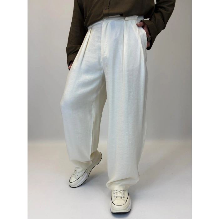 Organic Tesla Geniş Köprülü Pantolon Beyaz