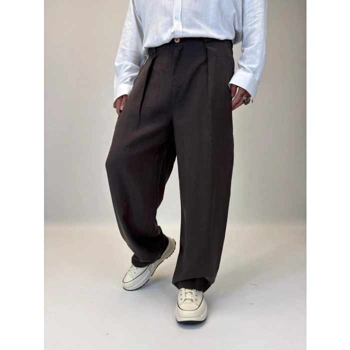 Organic Tesla Geniş Köprülü Pantolon Kahve