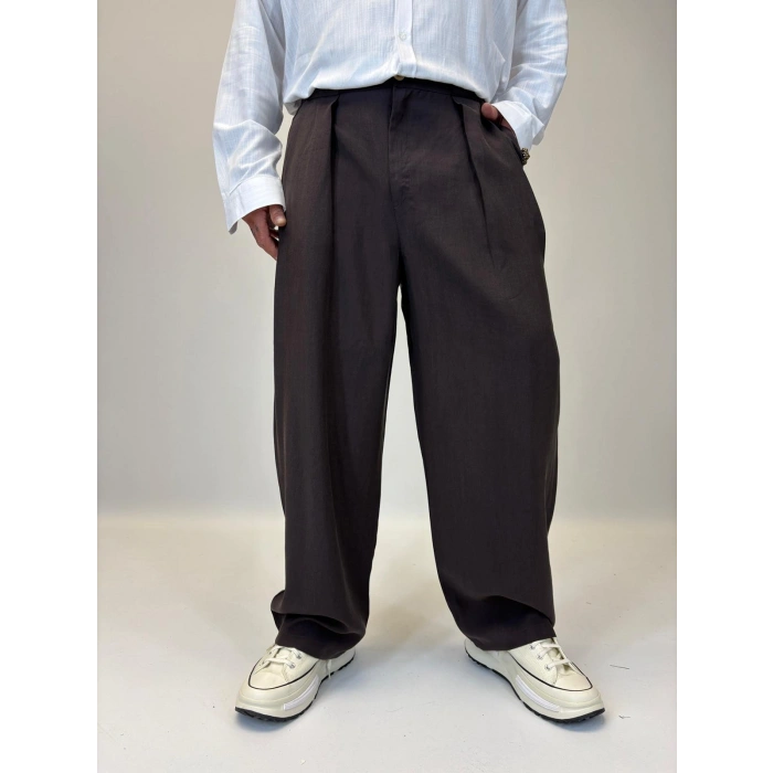 Organic Tesla Geniş Köprülü Pantolon Kahve