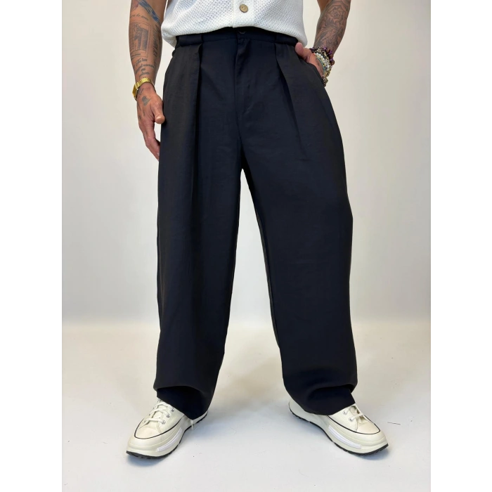 Organic Tesla Geniş Köprülü Pantolon Siyah