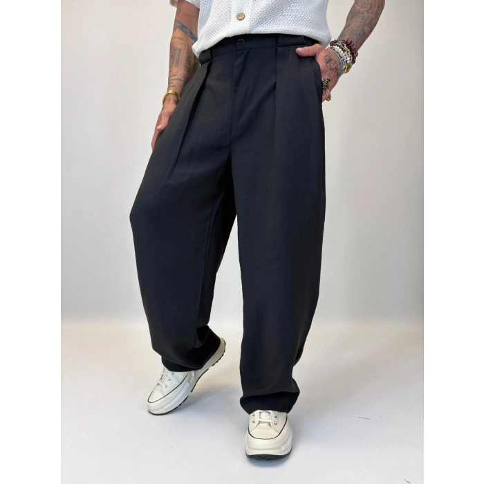 Organic Tesla Geniş Köprülü Pantolon Siyah