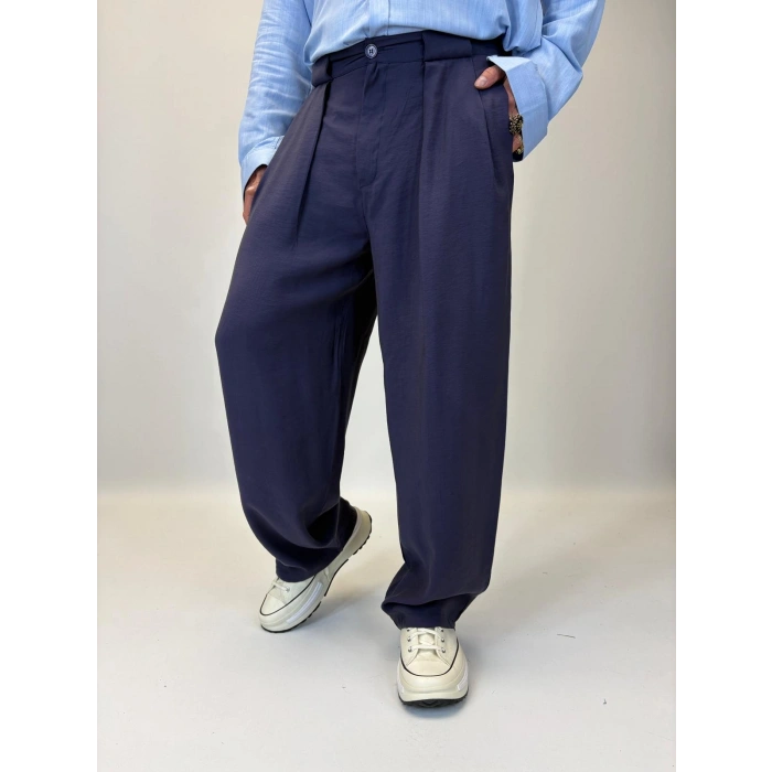 Organic Tesla Geniş Köprülü Pantolon Lacivert