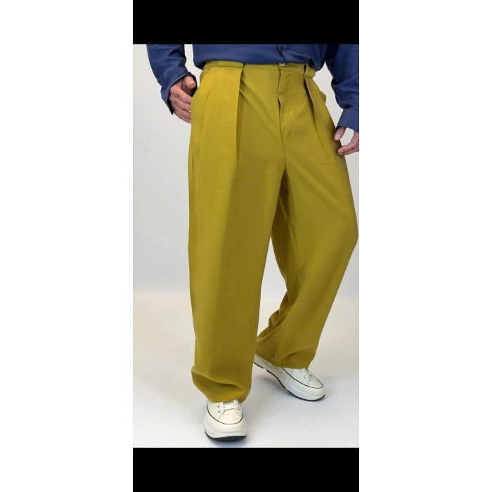 Organic Tesla Geniş Köprülü Pantolon Yağ Yeşili