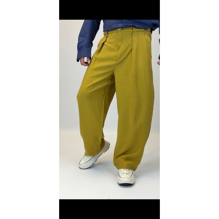 Organic Tesla Geniş Köprülü Pantolon Yağ Yeşili