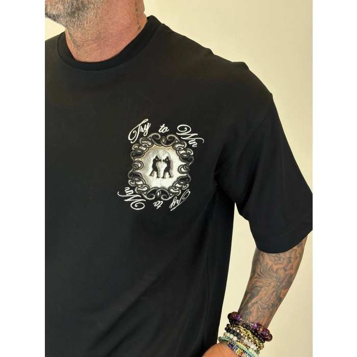 Boxing Nakışlı T-shirt Siyah