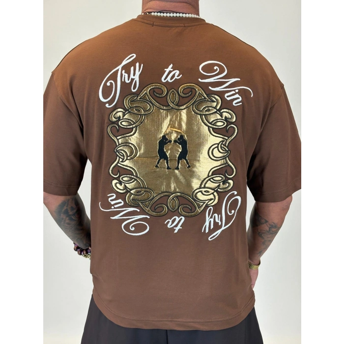 Boxing Nakışlı T-shirt Kahve