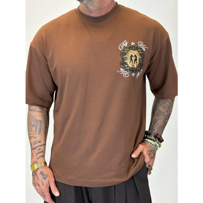 Boxing Nakışlı T-shirt Kahve