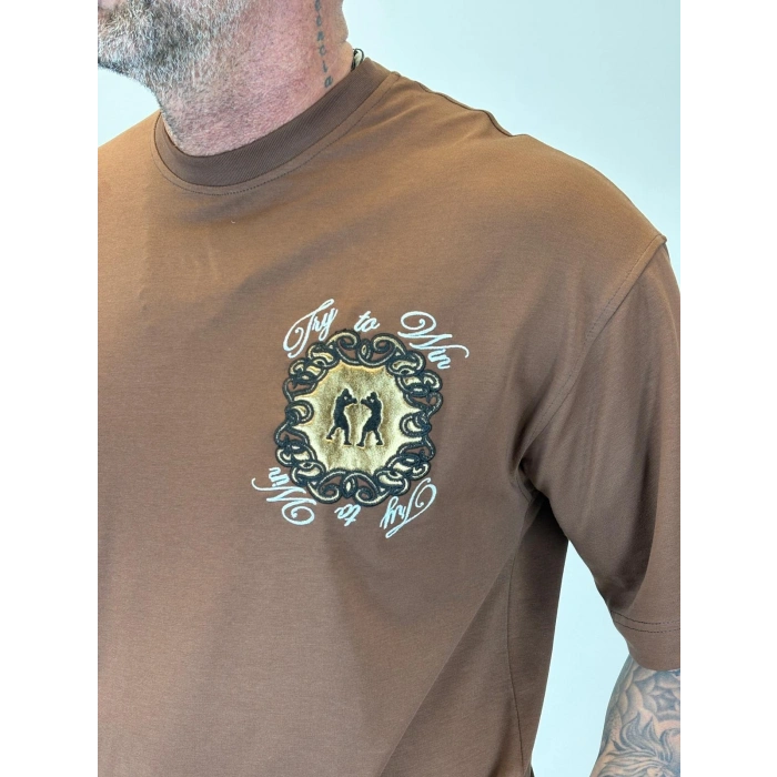 Boxing Nakışlı T-shirt Kahve