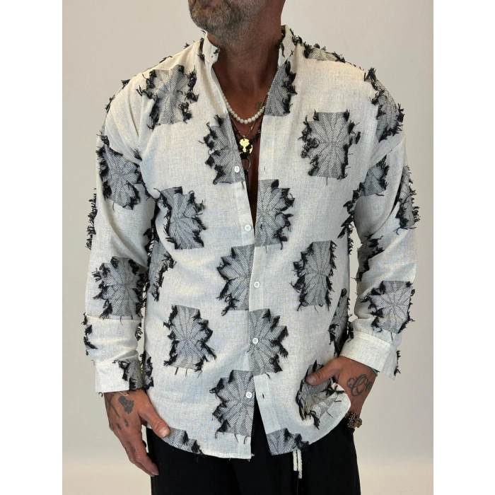 Hasır Örme Detaylı Gömlek Siyah