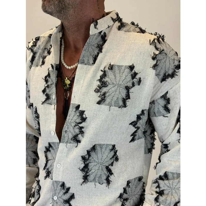 Hasır Örme Detaylı Gömlek Siyah