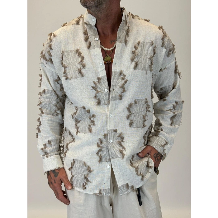 Hasır Örme Detaylı Gömlek Bej