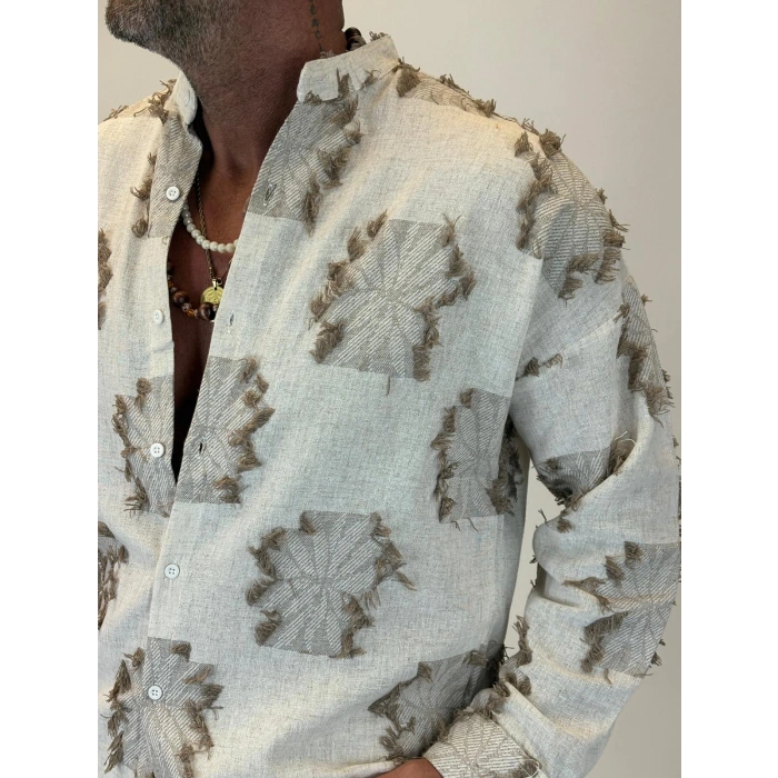 Hasır Örme Detaylı Gömlek Bej