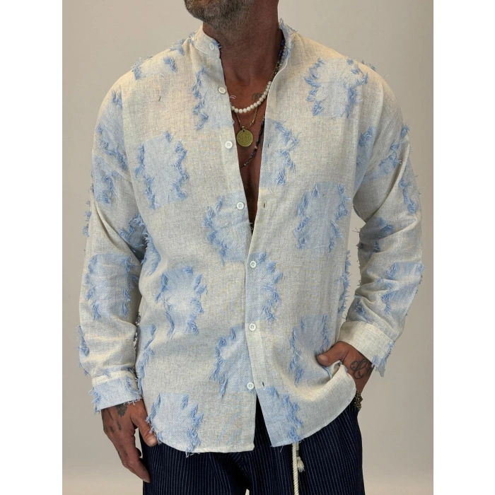 Hasır Örme Detaylı Gömlek Mavi