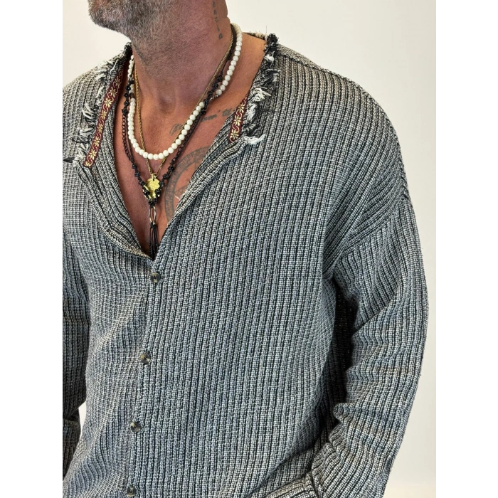 Hasır Bohem Şeritli Gömlek Antrasit
