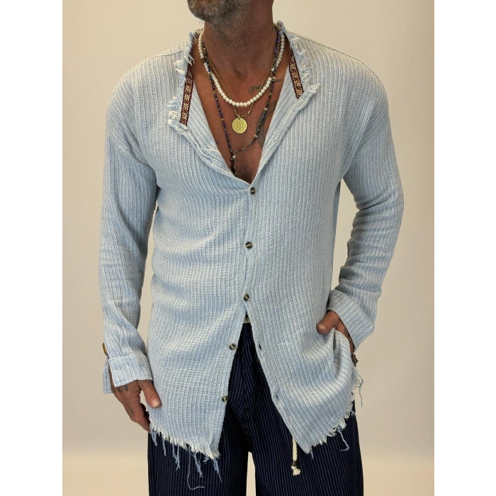 Hasır Bohem Şeritli Gömlek Gri