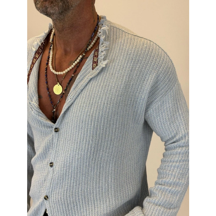 Hasır Bohem Şeritli Gömlek Gri