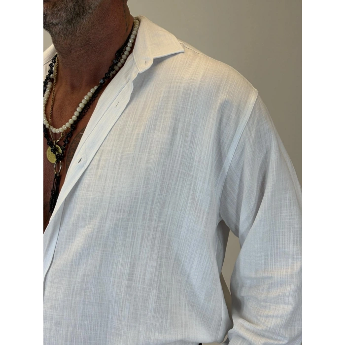 Organic Keten Relax Fit Gömlek Beyaz