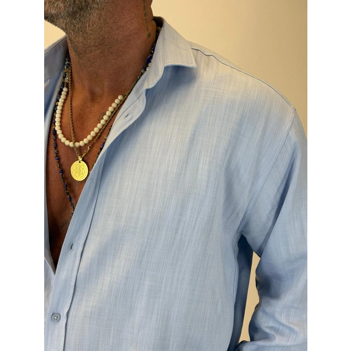 Organic Keten Relax Fit Gömlek Mavi