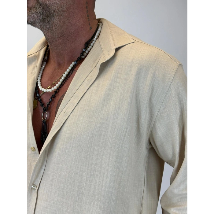 Organic Keten Relax Fit Gömlek Bej