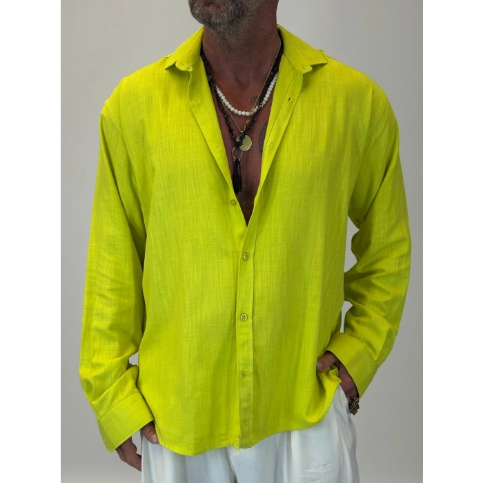 Organic Keten Relax Fit Gömlek Yeşil