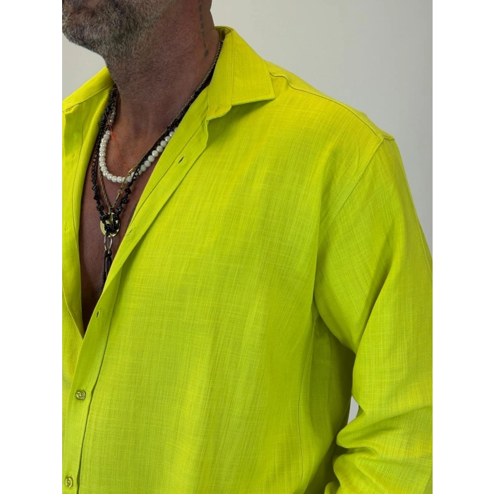 Organic Keten Relax Fit Gömlek Yeşil