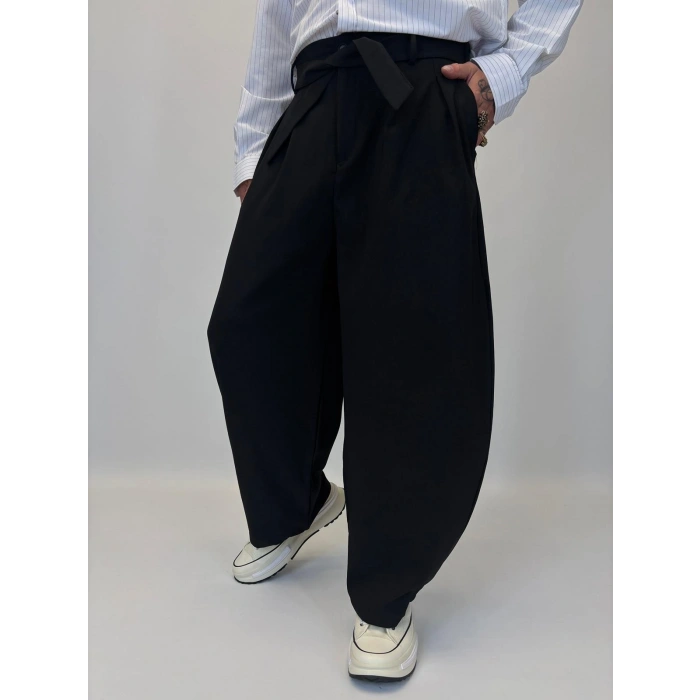 Baloon Kuşaklı Pantolon Siyah