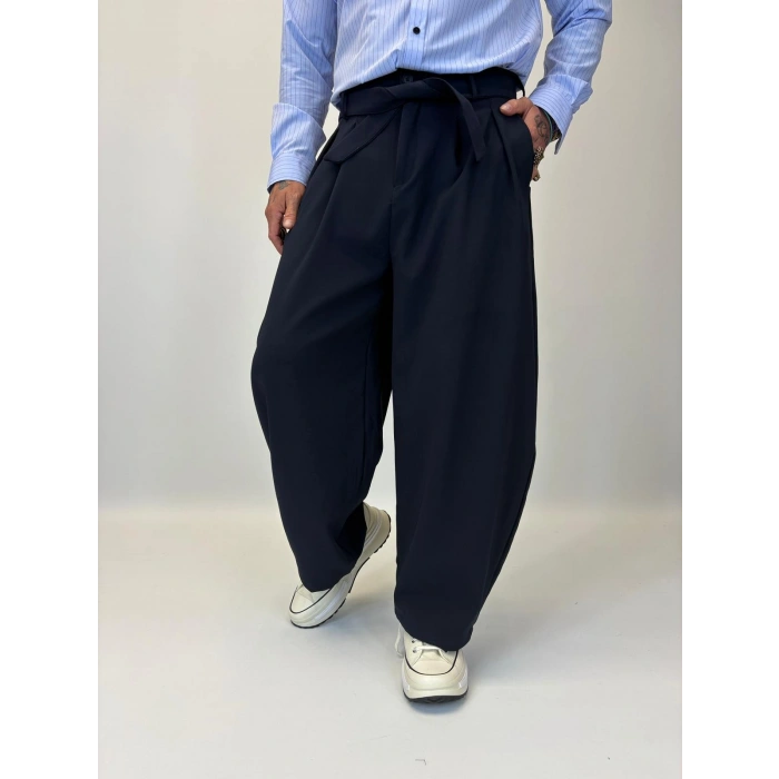 Baloon Kuşaklı Pantolon Lacivert
