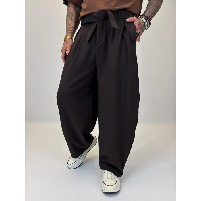 Baloon Kuşaklı Pantolon Acı Kahve