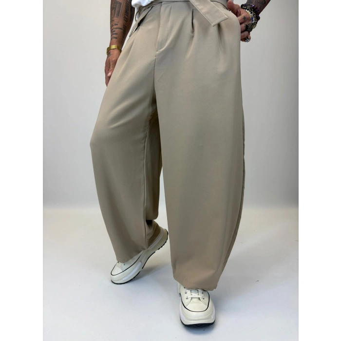 Baloon Kuşaklı Pantolon Bej