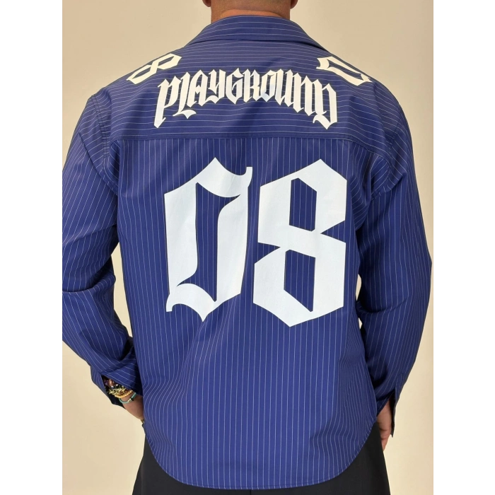 08 Baskılı Çizgili Gömlek Lacivert