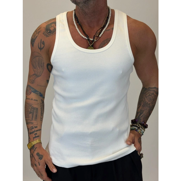 Pamuk Yıkamalı Lazer Kesim Atlet Beyaz