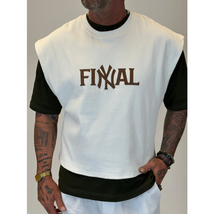 NY Final Çift Katlı Crop +T-shirt Beyaz