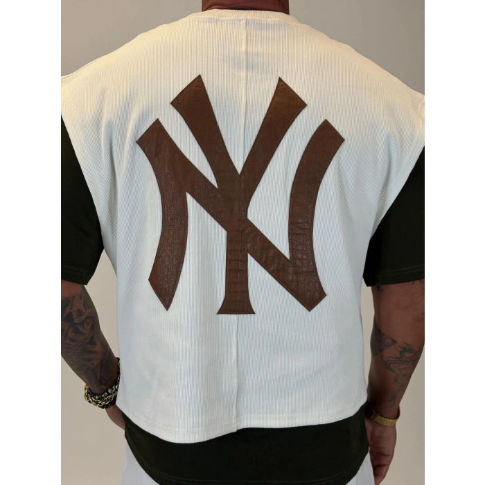 NY Final Çift Katlı Crop +T-shirt Beyaz