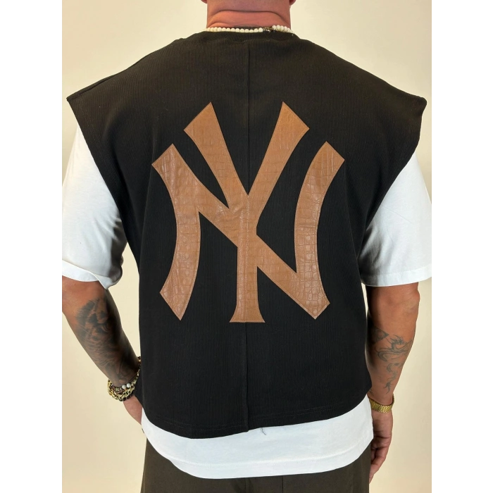 NY Final Çift Katlı Crop +T-shirt Siyah