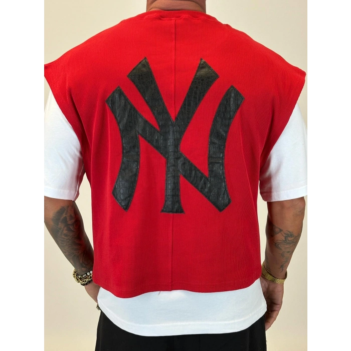 NY Final Çift Katlı Crop +T-shirt Kırmızı