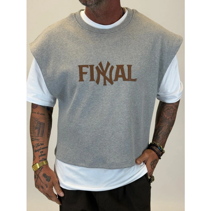 NY Final Çift Katlı Crop +T-shirt Gri