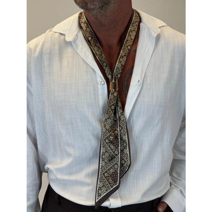 Broşlu Fular Aci Kahve Desenli