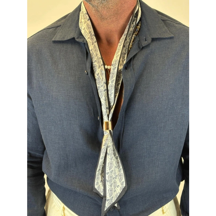 Broşlu Fular Gri Desenli